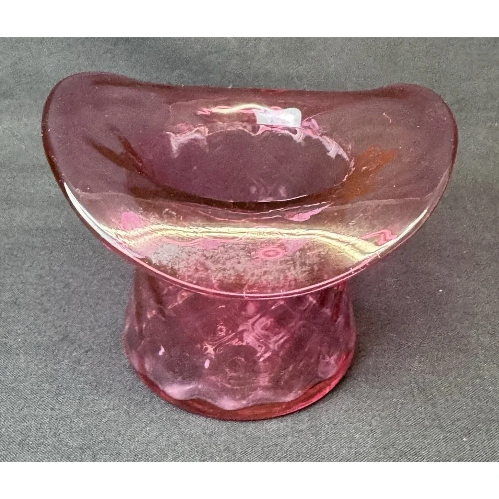 Vintage Cranberry Red Art Glass Hat Vase 3.5